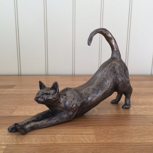 James Cat Stretching Bronze Frith Sculpture By Paul Jenkins