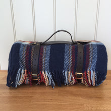 Load image into Gallery viewer, Tweedmill Polo Picnic Rug Pure New Wool Jubilee with Waterproof Backing and Leather Carry Strap - Jubilee/Navy
